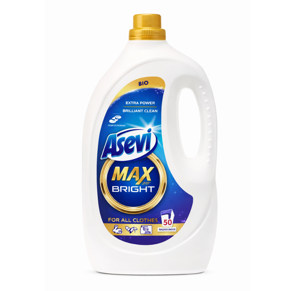 Asevi Laundry Detergent Wash Gel Max Bright Bio Hypoallergenic 50 Washes 2.5L