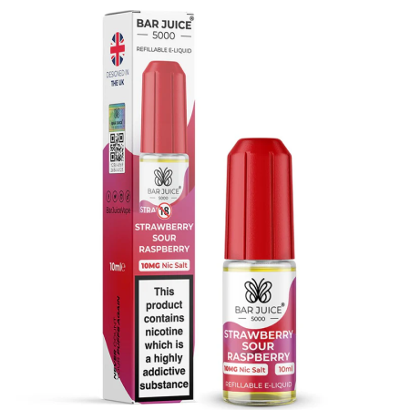 Bar Juice 5000 Strawberry Sour Raspberry Nic Salt 10ml - Vapesdirect