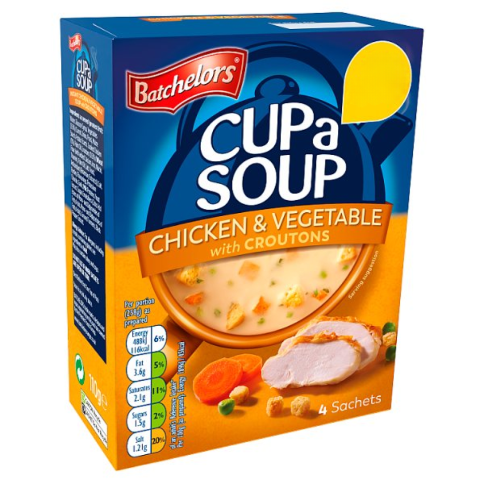 Batchelors Cup a Soup Chicken & Vegetable with Croutons 4 Instant Soup Sachets 110g