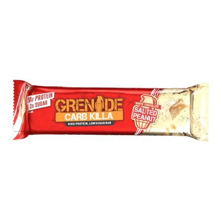 Grenade Cabs Killa salted peanut protein bar on a white background