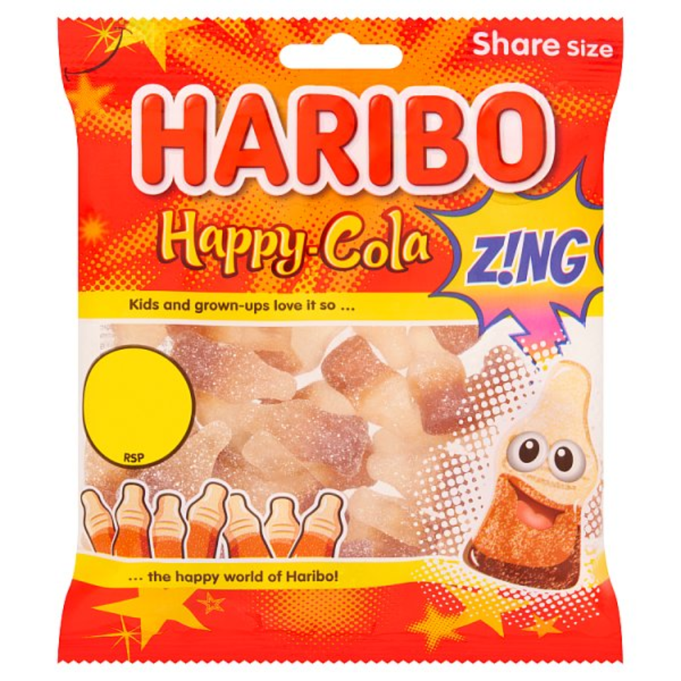 HARIBO Happy Cola Zing Fizzy & Jelly Sweets Sharing Bag 140g