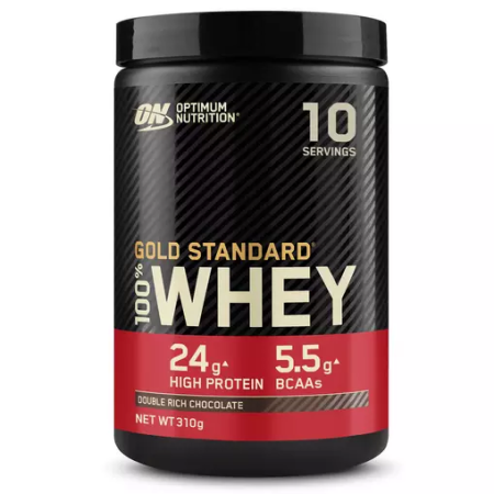 Optimum Nutrition Gold Standard 100% Whey protein powder container on a white background