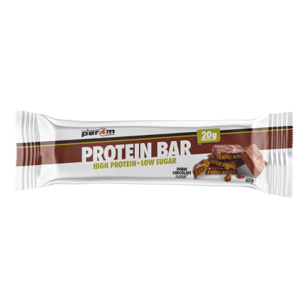 Protein bar packaging with visible branding on a white background