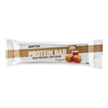 Protein bar packaging with caramel flavor on a white background