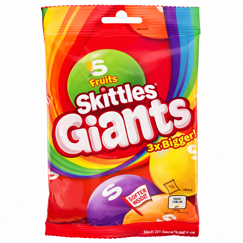 Skittles Giants Vegan Chewy Sweets Fruit Flavoured Treat Bag 116g
