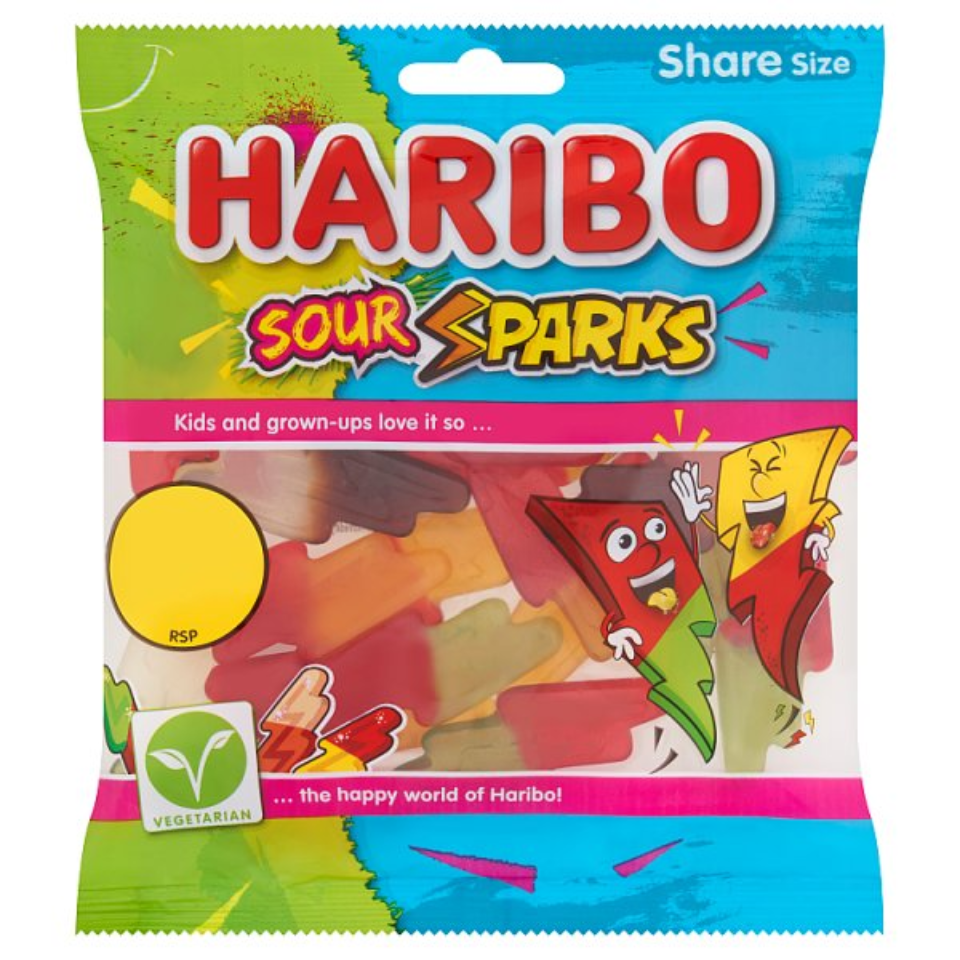 HARIBO Sour Sparks Fruit & Cola Gums Sweets Sharing Bag 140g